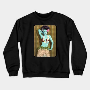 Tiki Hula Bride with thatch background Crewneck Sweatshirt